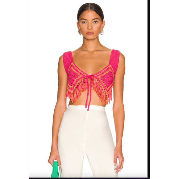 Camila Coelho Tops - Camila Coelho Mira Hand Crochet Fringe Top